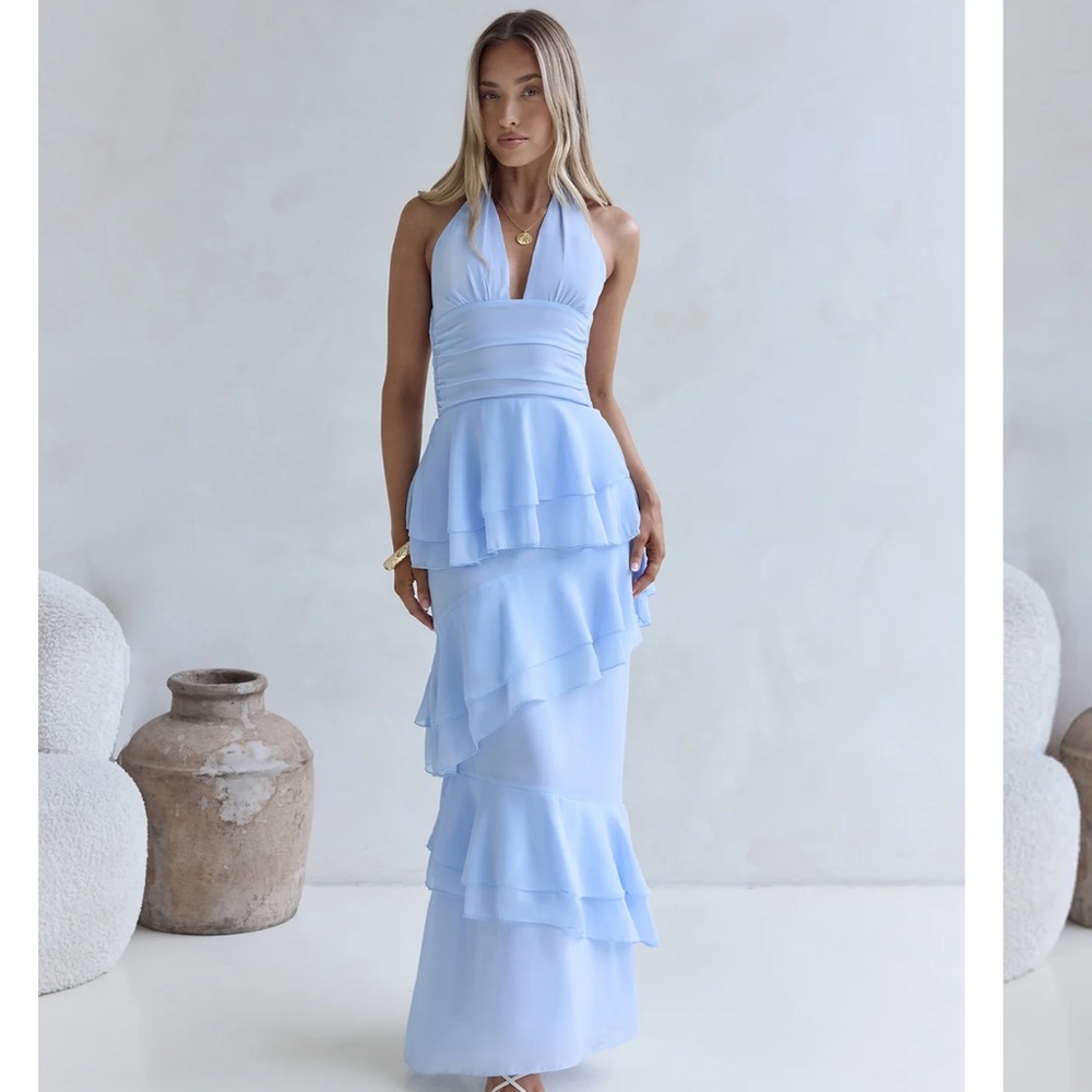 Chic Sky Blue Layered Maxi Dress